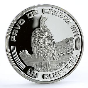 Guatemala 1 quetzal Ibero American series II Horned Guan proof silver coin 1994