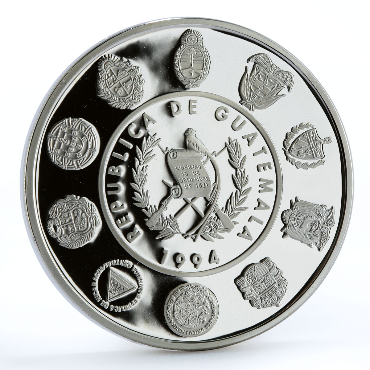 Guatemala 1 quetzal Ibero American series II Horned Guan proof silver coin 1994