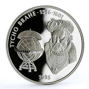 Jamaica 25 dollars Astronomer Tycho Brahe Head Facing Science silver coin 1995