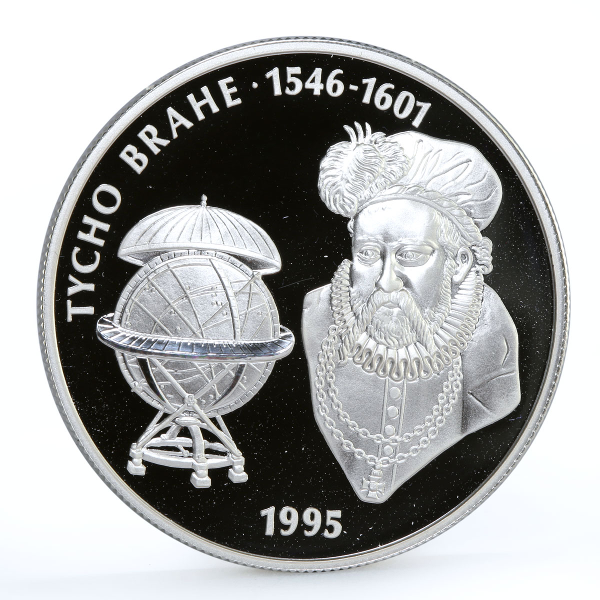 Jamaica 25 dollars Danish Nobleman Tycho Brahe proof silver coin 1995