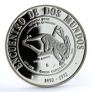 Nicaragua 5 cordobas Ibero American series II Congo Monkey silver coin 1994