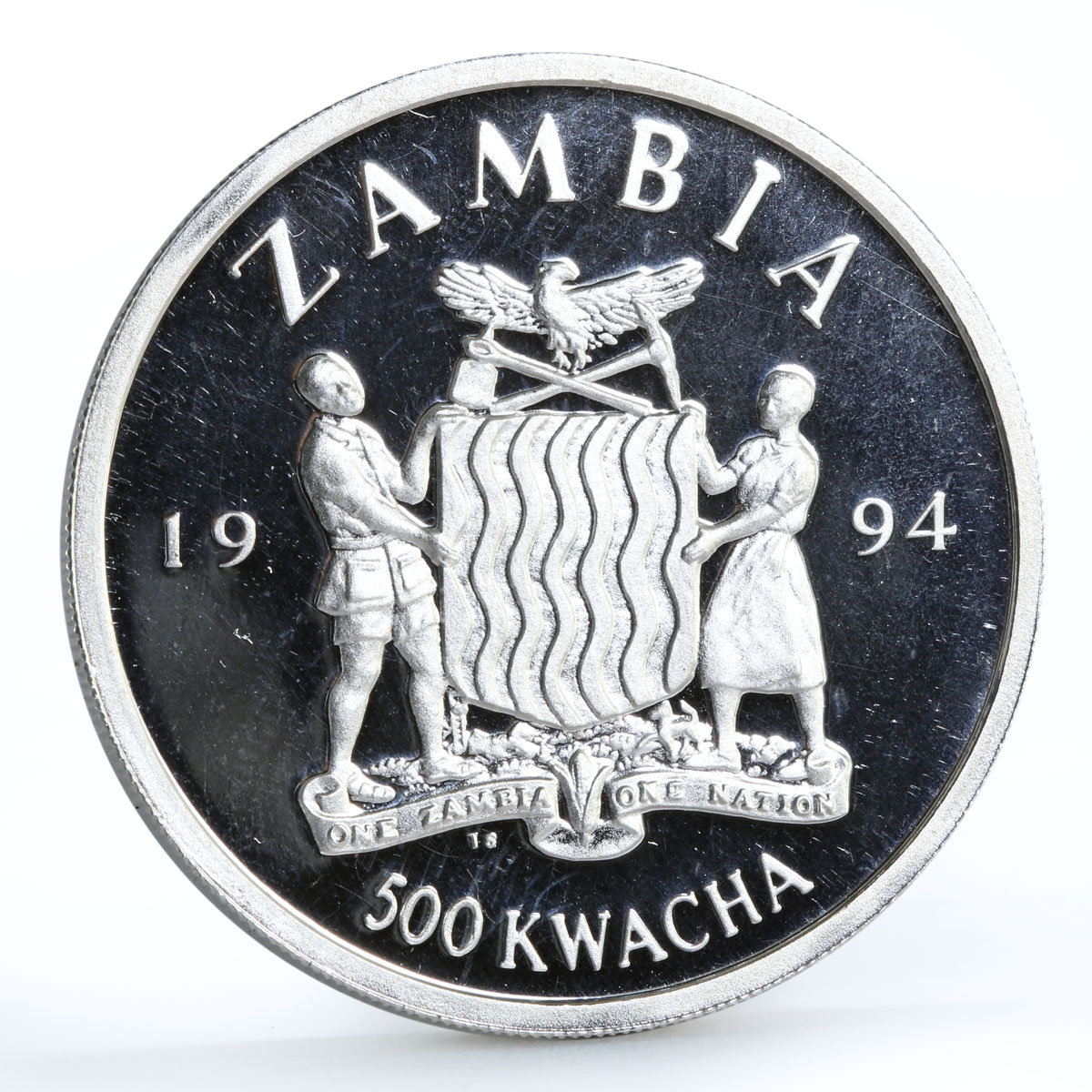 Zambia 500 kwacha Rights To Health Shaman proof silver coin 1994