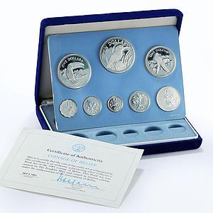 Belize set of 8 coins Belizian Birds Fauna proof silver coins 1983