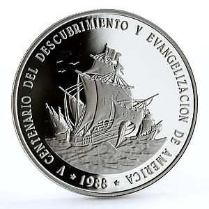 Dominican Republic 1 peso Discovery America Ship Clipper piedfort silver 1988