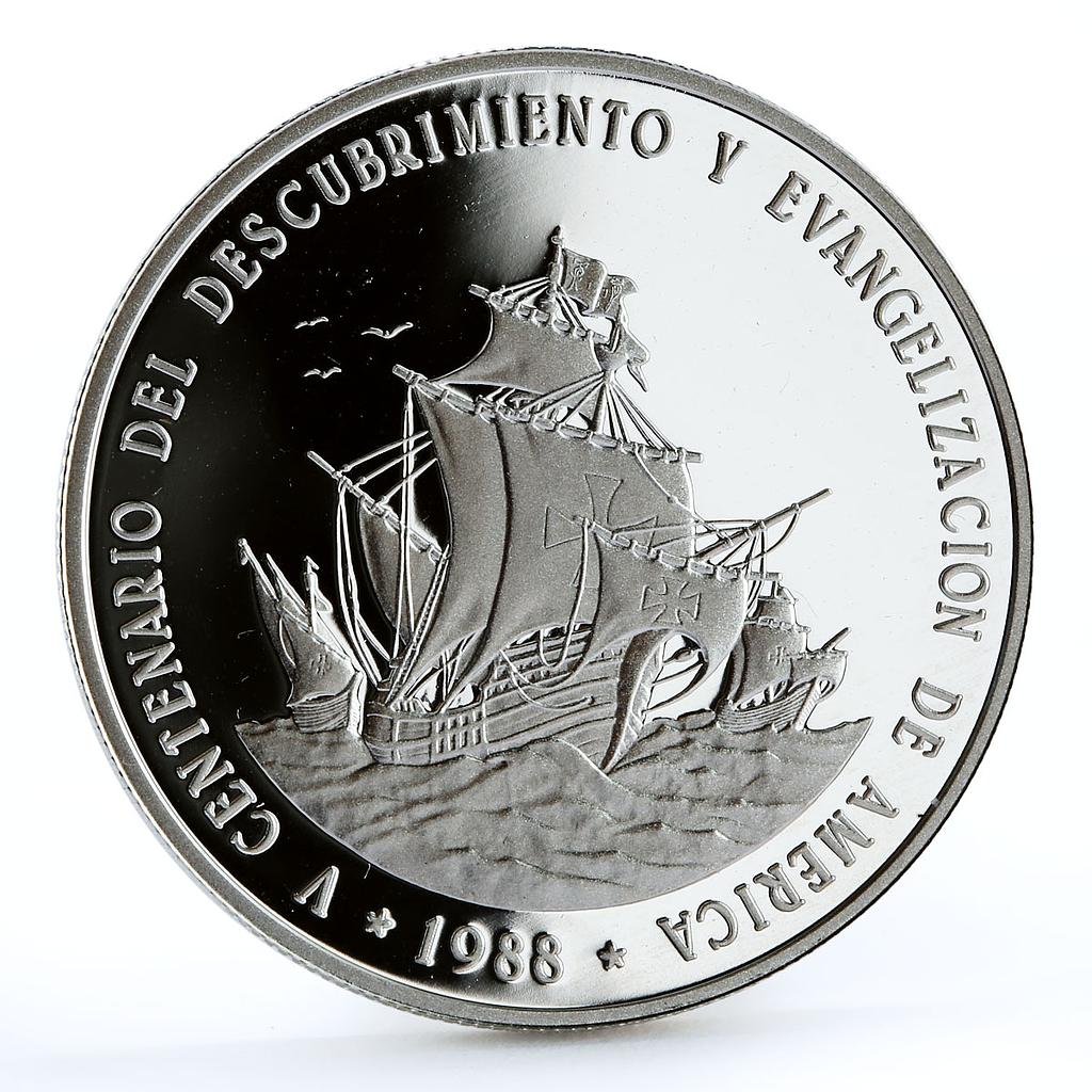 Dominican Republic 1 peso Discovery America Ship Clipper piedfort silver 1988