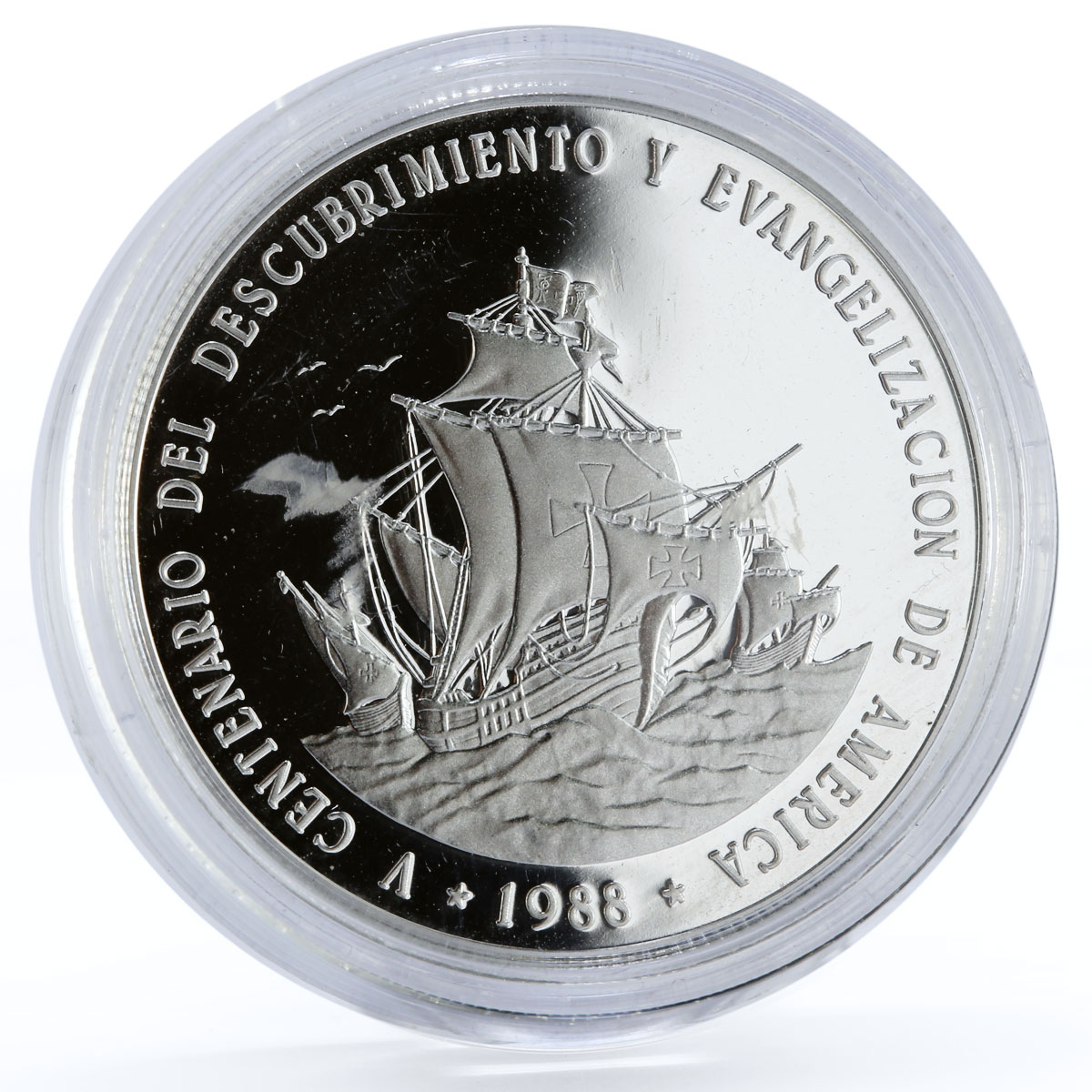 Dominican Republic 1 peso Discovery America Ship Clipper piedfort silver 1988