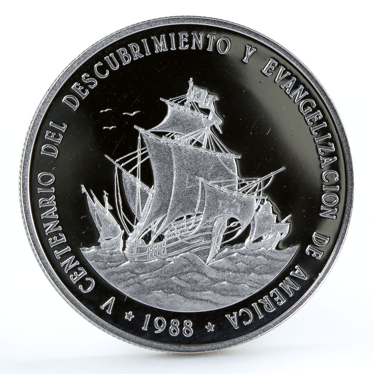 Dominican Republic 1 peso Discovery America Ship Clipper piedfort silver 1988