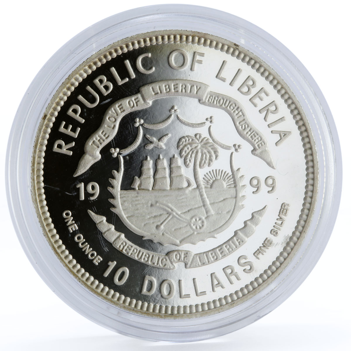 Liberia 10 dollars Transrapid-08 Train Ralways Railroad proof silver coin 1999