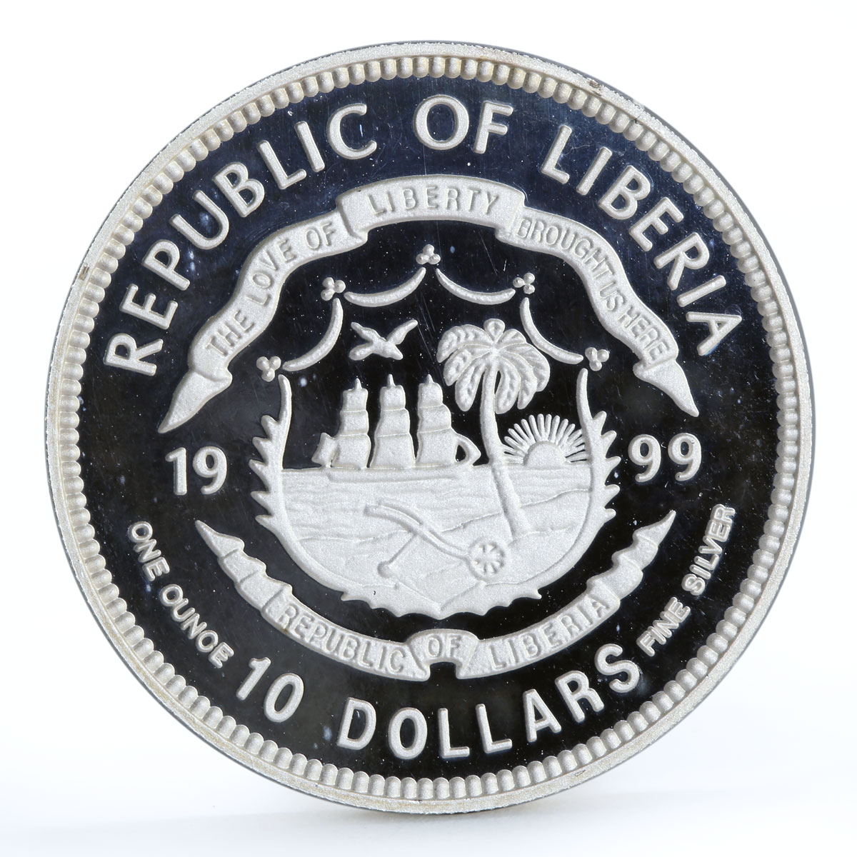 Liberia 10 dollars Transrapid-08 Train Ralways Railroad proof silver coin 1999