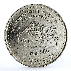 Nepal 500 rupees 50th Anniversary of Conquest of Everest silver coin 2003