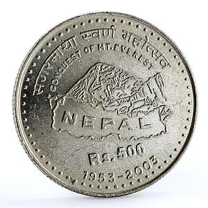Nepal 500 rupees 50th Anniversary of the Conquest of Everest silver coin 2003