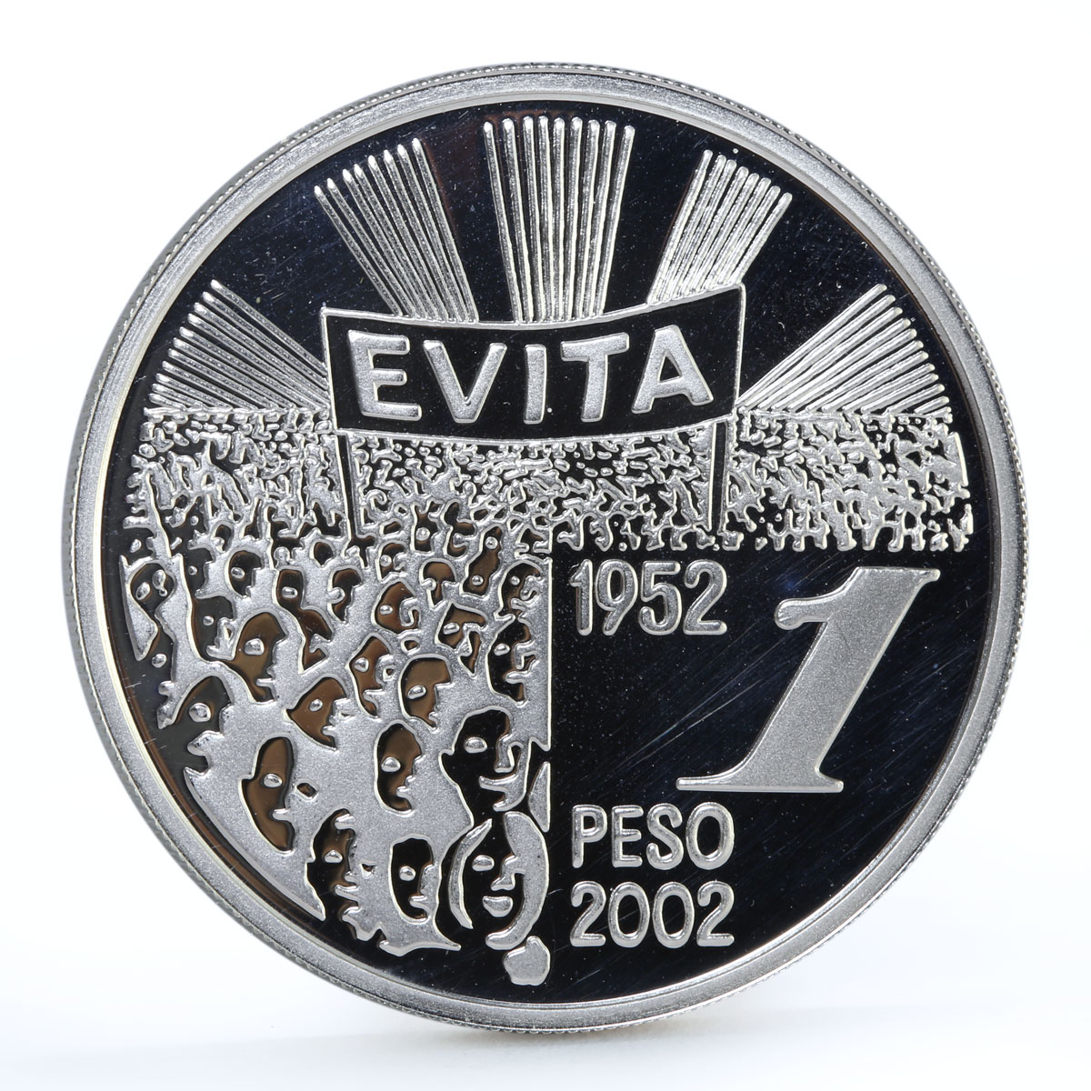 Argentina 1 peso First Lady Eva Duarte People Manifestation silver coin 2002