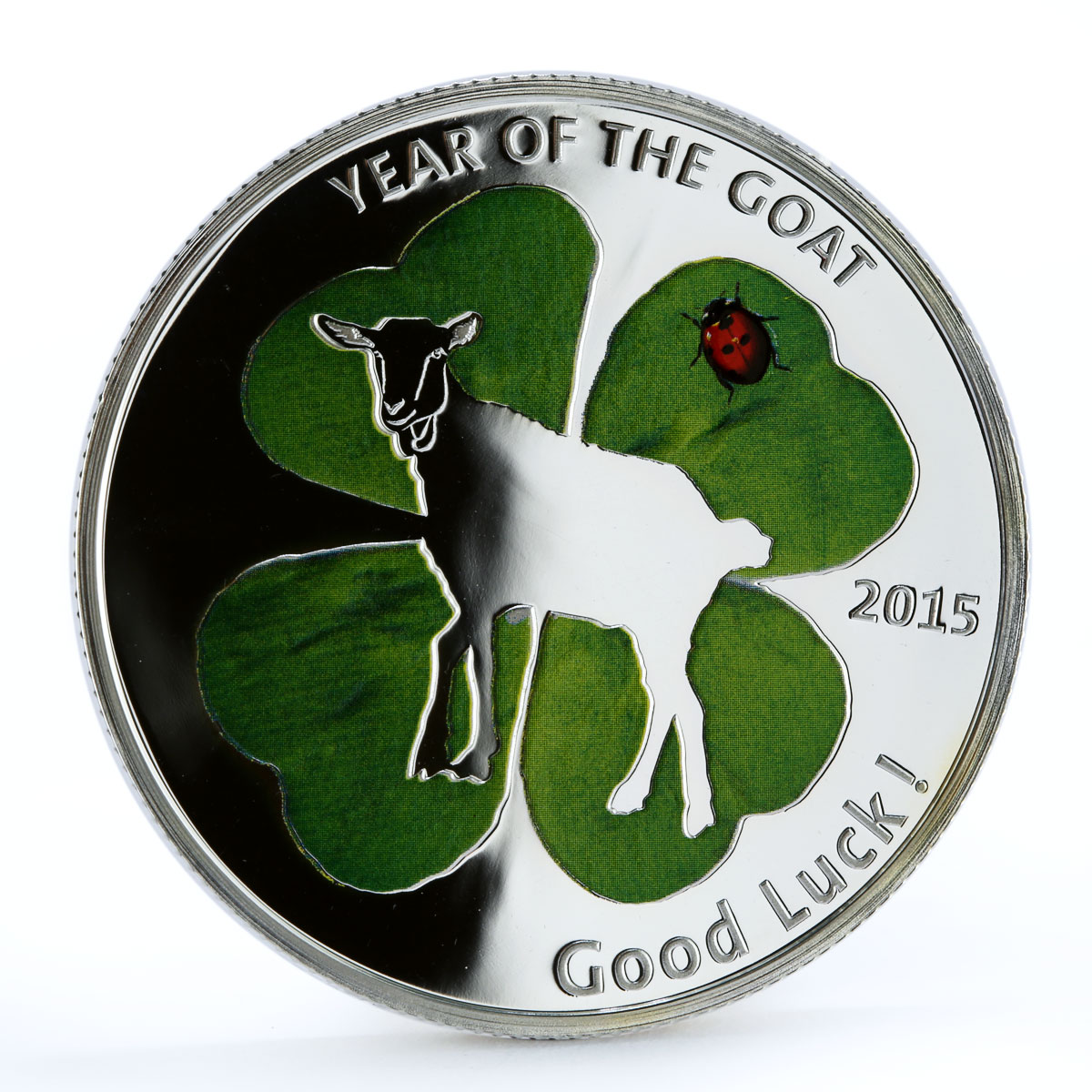 Congo 1000 francs Year of the Goat Lucky Goat colored silver coin 2015