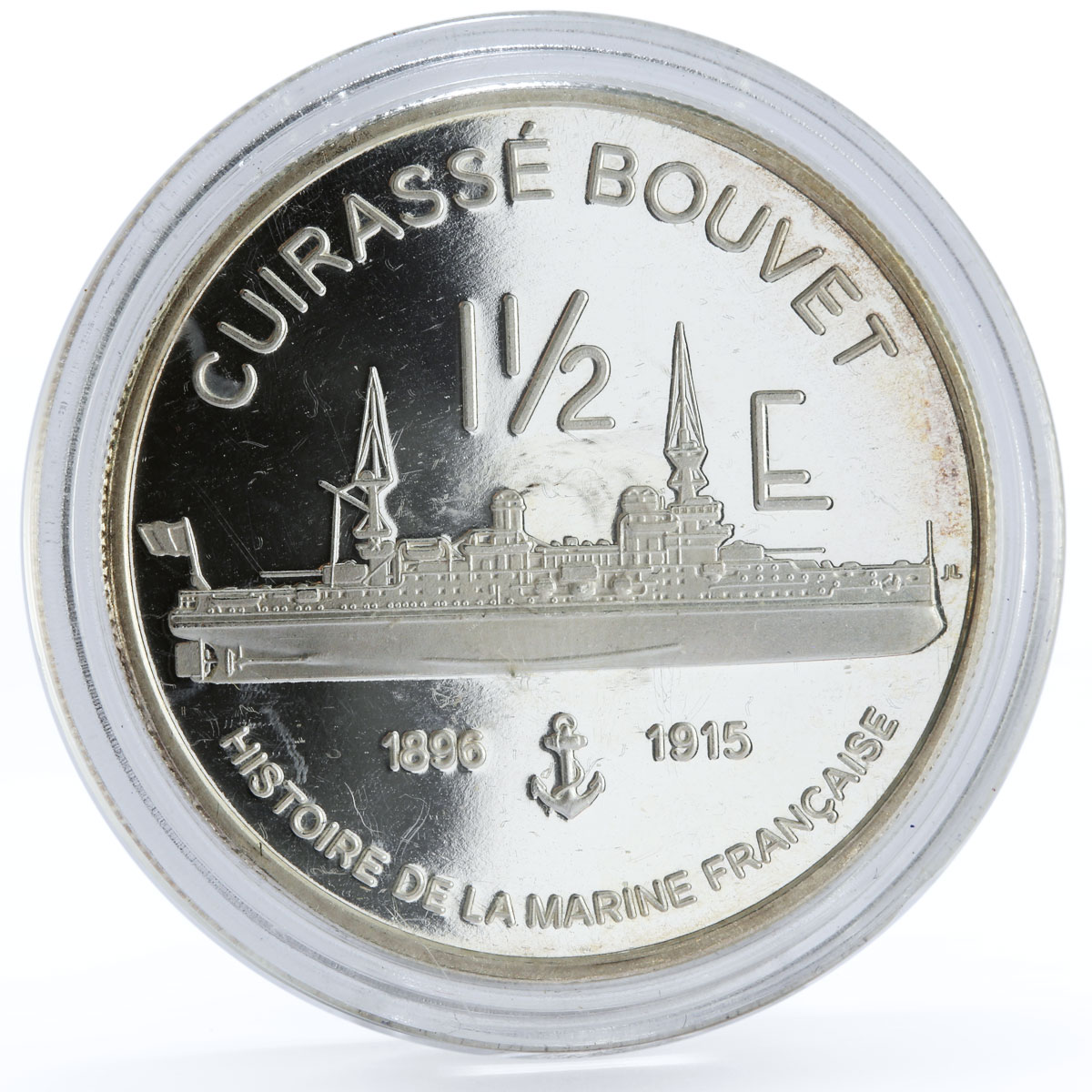 France 1 1/2 euro Cuirasse Bouvet Ship Steamer proof silver coin 2004