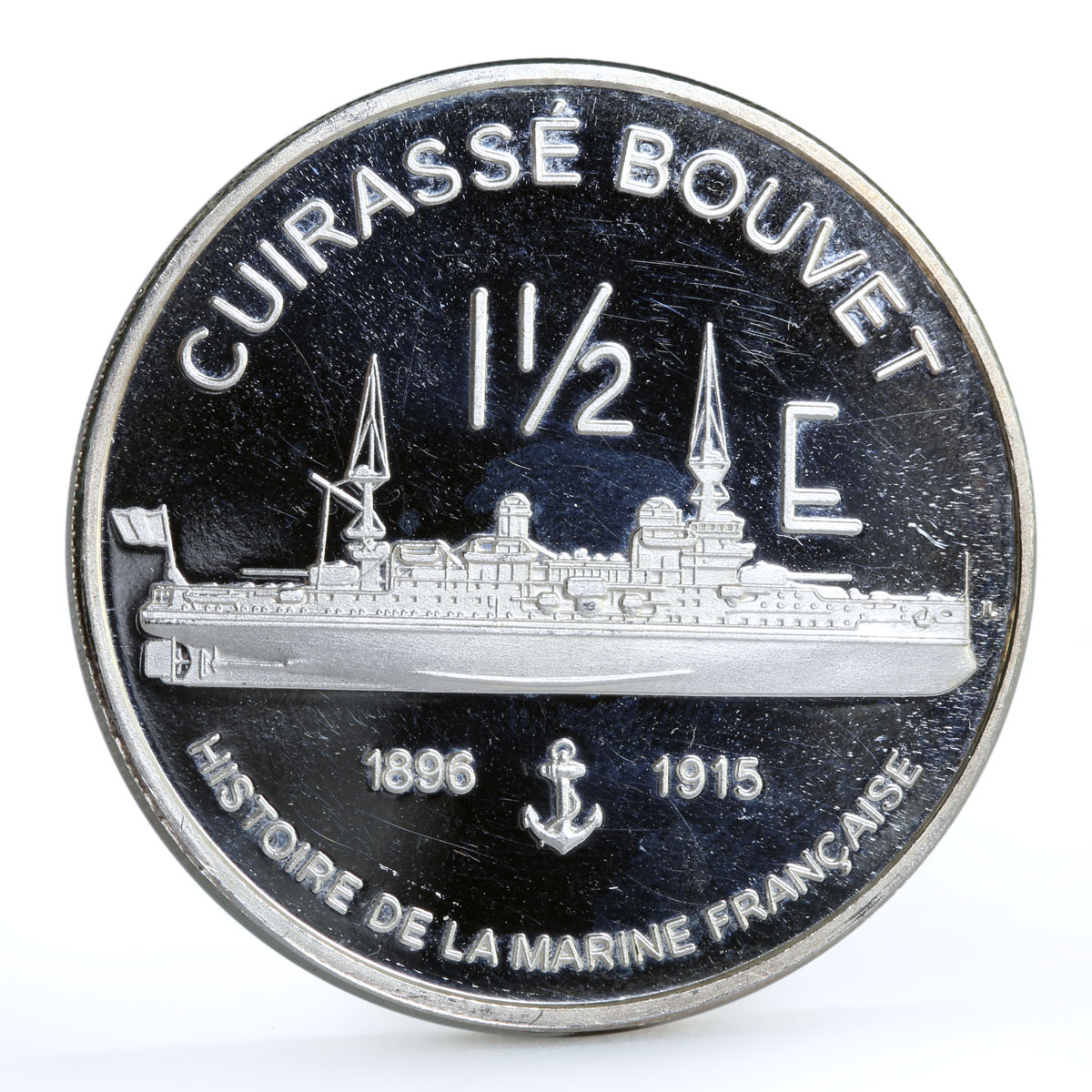 France 1 1/2 euro Cuirasse Bouvet Ship Steamer proof silver coin 2004