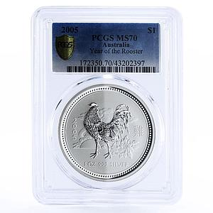 Australia 1 dollar Lunar Series I Year of Rooster MS70 PCGS silver coin 2005