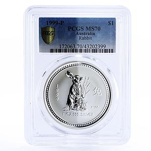 Australia 1 dollar Lunar Series I Year of the Rabbit MS70 PCGS silver coin 1999