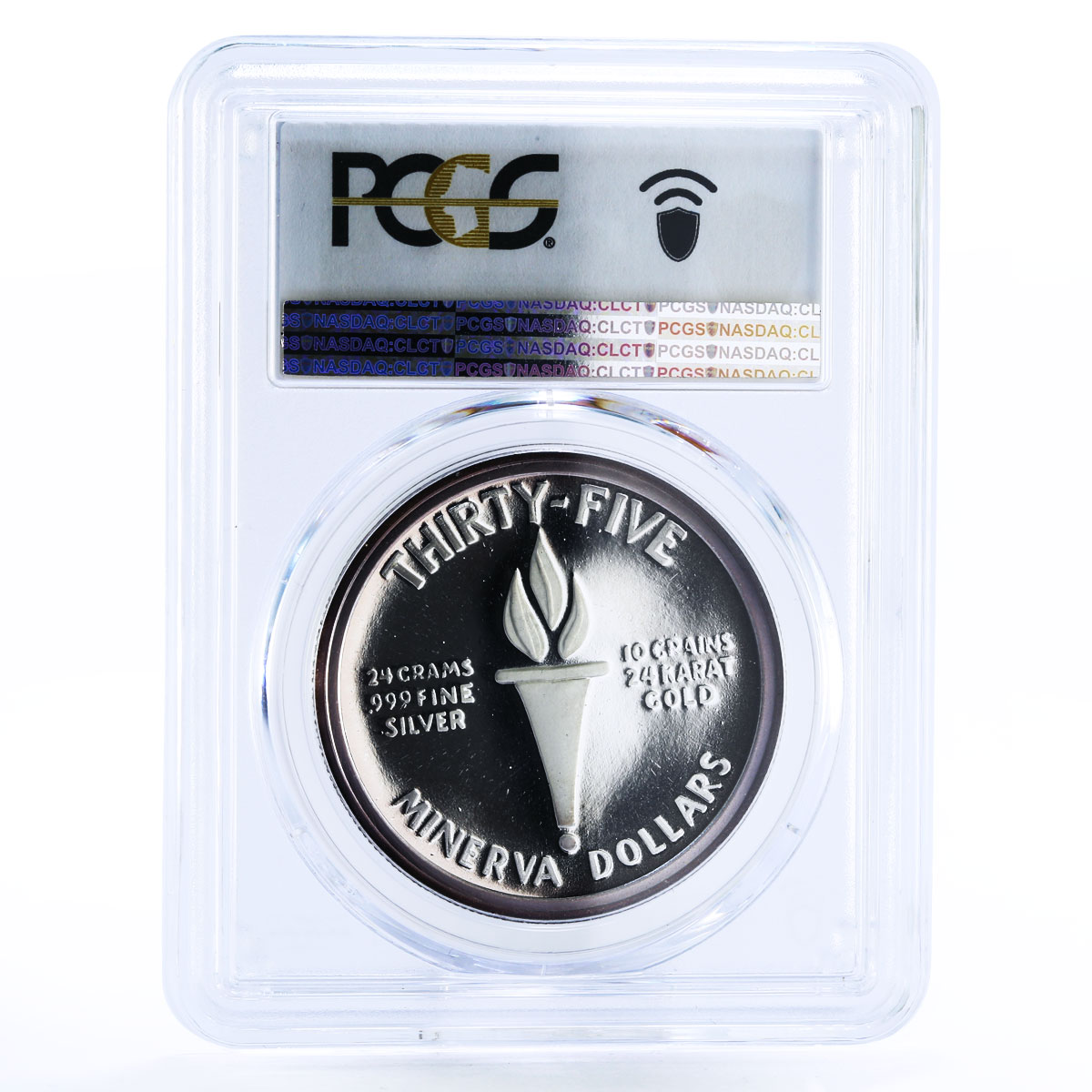 Minerva 35 dollars X#1 Fantasy Torch Helmeted Woman PR68 PCGS silver coin 1973