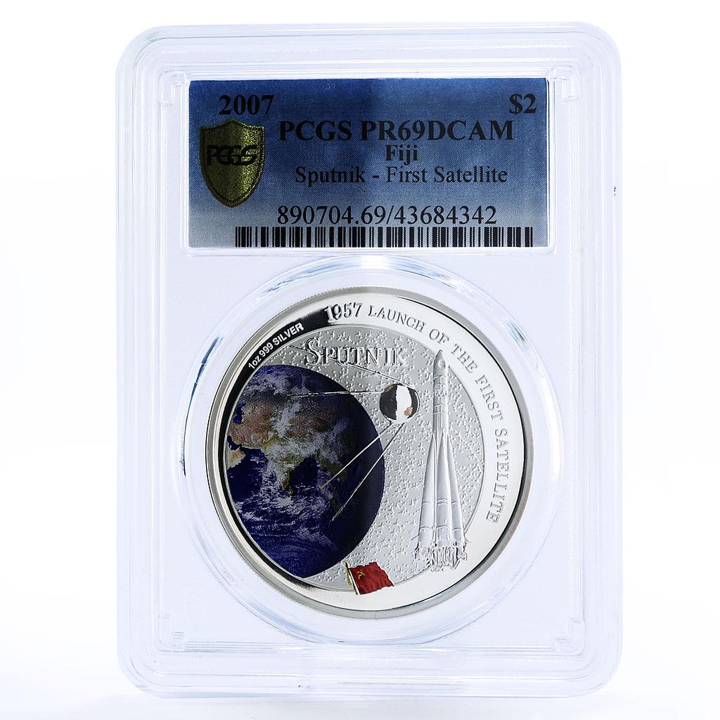 Fiji 2 dollars Launch of the First Satellite Space PR69 PCGS silver coin 2007