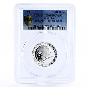 Indonesia 200 rupiah Independence Great Bird PR69 PCGS silver coin 1970