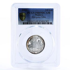 Moldova 10 lei Endangered Wildlife European Mink PR69 PCGS silver coin 2003