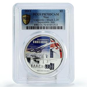 Niue 2 dollars Passenger Jet Concorde - Mach PR70 PCGS colored silver coin 2011