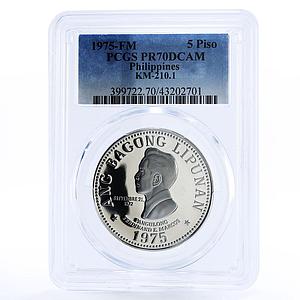 Philippines 5 piso Ferdinand Marcos PR70 PCGS nickel coin 1975