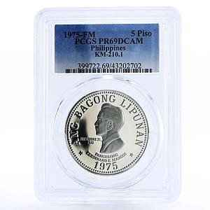 Philippines 5 piso Ferdinand Marcos PR69 PCGS nickel coin 1975