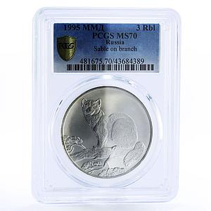 Russia 3 rubles Endangered Wildlife Fauna Sable MS70 PCGS silver coin 1995