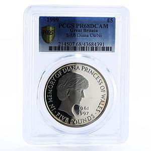 Great Britain 5 pounds In Memory of Princess Diana PR68 PCGS CuNi coin 1999