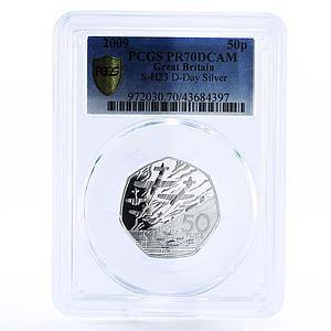 Britain 50 pence WWII Operations D-Day Aviation PR70 PCGS silver coin 2009