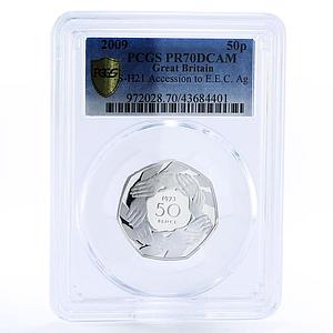 Britain 50 pence Accession to EEC Hands PR 70 PCGS silver coin 2009