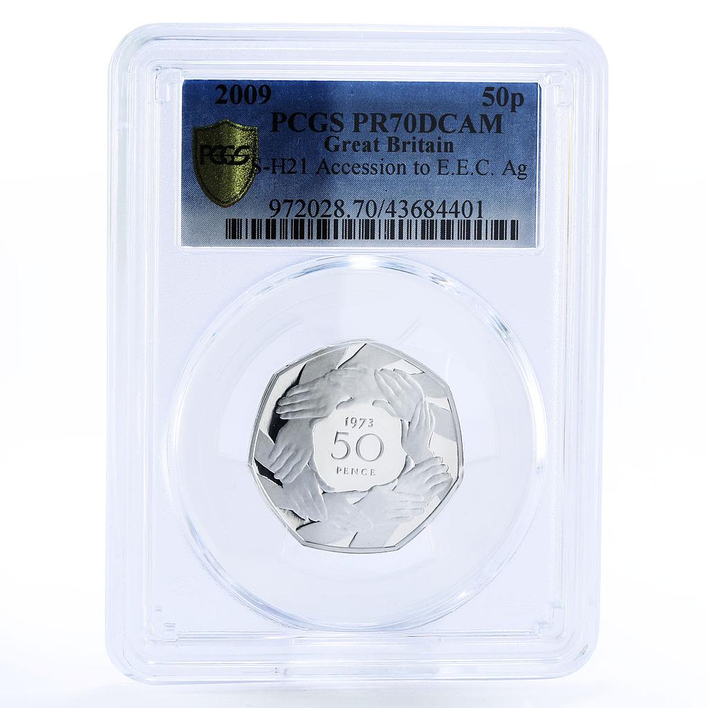 Britain 50 pence Accession to EEC Hands PR 70 PCGS silver coin 2009