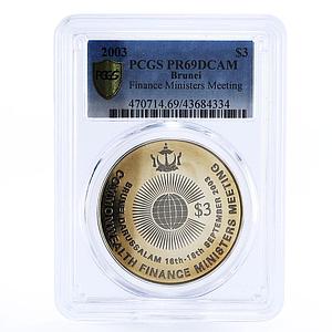 Brunei 3 dollars Commonwealth Finance Ministers Meeting PR69 PCGS CuNi coin 2003