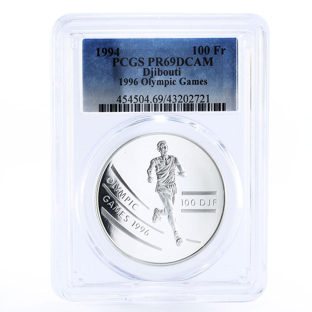 Djibouti 100 francs Atlanta Olympic Games Runner PR69 PCGS silver coin 1994