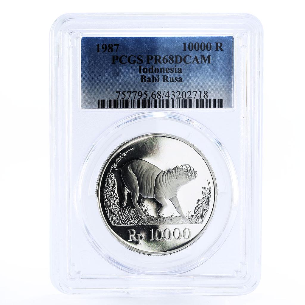 Indonesia 10000 rupiah World Wildlife Wild Pig PR68 PCGS proof silver coin 1987