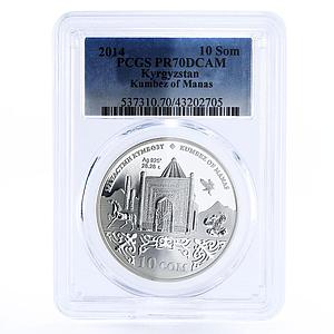 Kyrgyzstan 10 som Kumbez of Manas Monument Oldman PR70 PCGS silver coin 2014