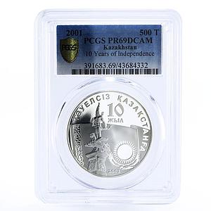 Kazakhstan 500 tenge Independence Monument PR69 PCGS silver coin 2001