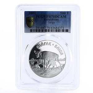 Kazakhstan 500 tenge Endangered Wildlife Saiga PR70 PCGS proof silver coin 2001