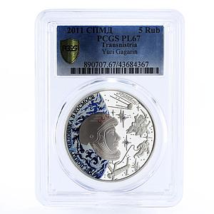 Transnistria 5 rubles Yuri Gagarin Man in Space PL67 PCGS silver coin 2011