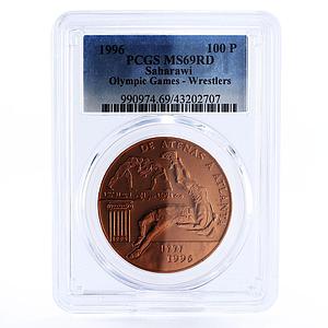 Saharawi 100 pesetas Atlanta Olympic Games Wrestlers MS69 PCGS copper coin 1996