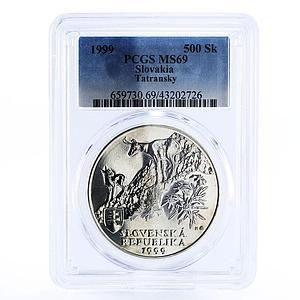 Slovakia 500 korun Tatras National Park Animals Fauna MS69 PCGS silver coin 1999