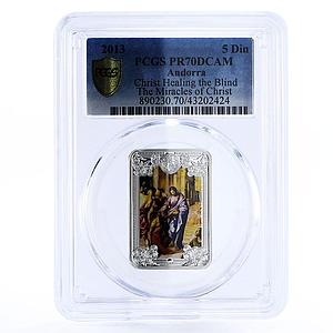 Andorra 5 diners Jesus Miracles Healing the Blind Art PR70 PCGS silver coin 2013