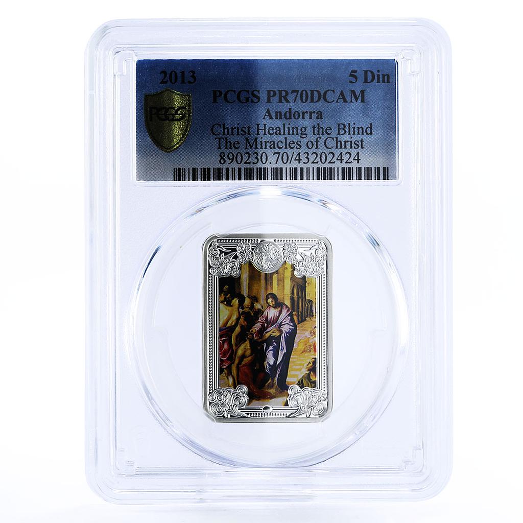 Andorra 5 diners Jesus Miracles Healing the Blind Art PR70 PCGS silver coin 2013