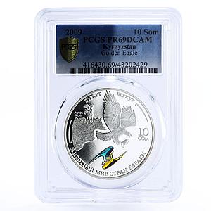 Kyrgyzstan 10 som Endangered Fauna Golden Eagle Bird PR69 PCGS silver coin 2009