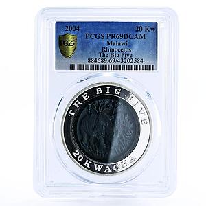 Malawi 20 kwacha Big Five Fauna Rhinoceros PR69 PCGS proof silver coin 2004