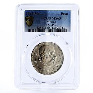 Mexico 1 peso Morelos MS65 PCGS silver coin 1947