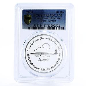 United Arab Emirates 50 dirhams Dubai Airport Planes PR67 PCGS silver coin 2000