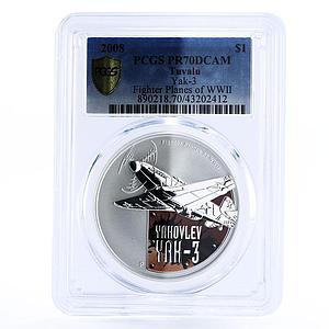 Tuvalu 1 dollar Fighters of WWII Yakovlev YAK-3 Plane PR70 PCGS silver coin 2008