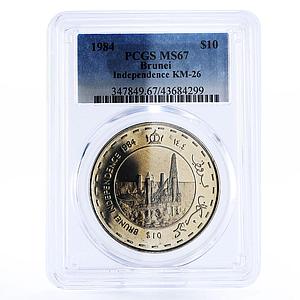 Brunei 10 dollars National Independence Day Mosque MS67 PCGS CuNi coin 1984